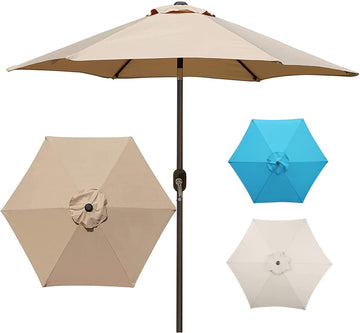 7.5 フィート マーケット アウトドア パティオ アンブレラ プッシュ ボタン チルト & クランク付き タン